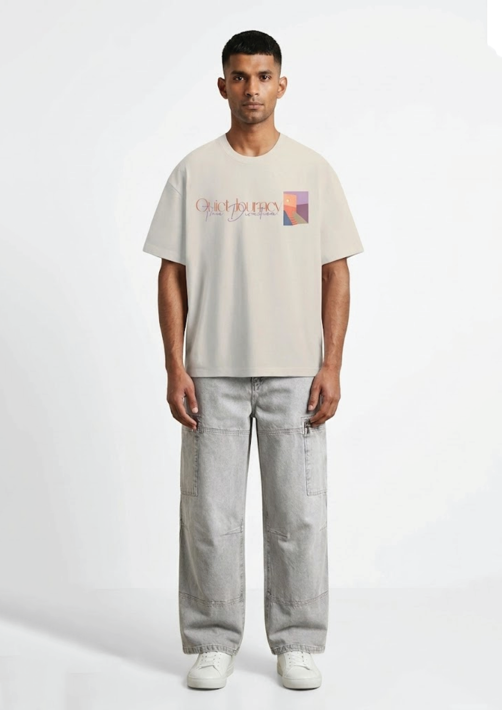 The 'Quiet Journey' Oversized Tee — Cream