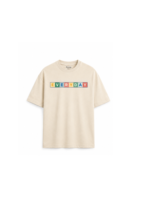 Beige Mosaic Graphic Oversized T-Shirt for Men