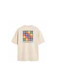 Beige Mosaic Graphic Oversized T-Shirt for Men