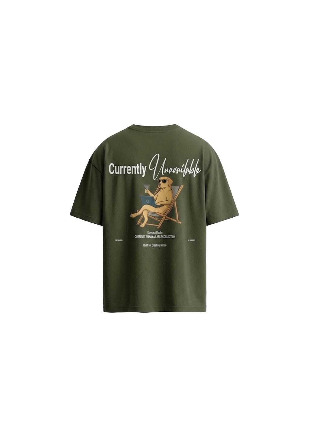 Green t-shirt with a graphic and text on the back, displayed on a white background