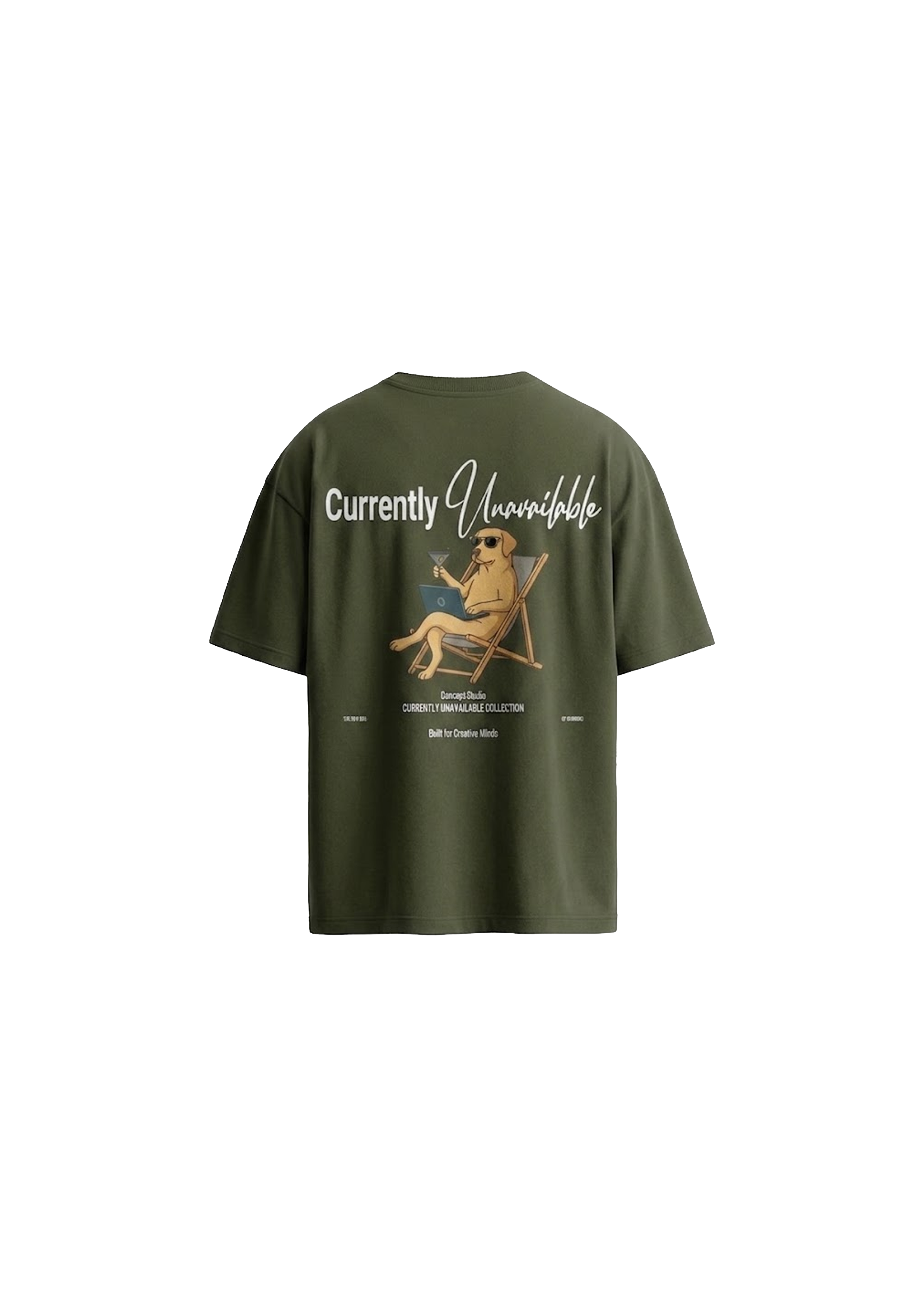 Green t-shirt with a graphic and text on the back, displayed on a white background