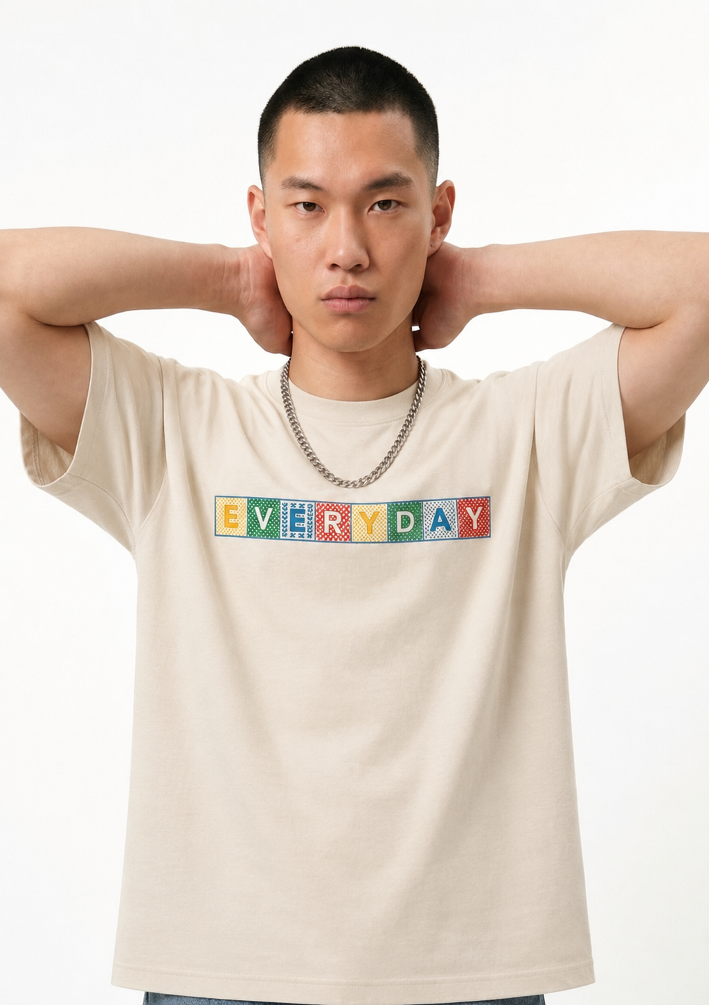 Beige Mosaic Graphic Oversized T-Shirt for Men