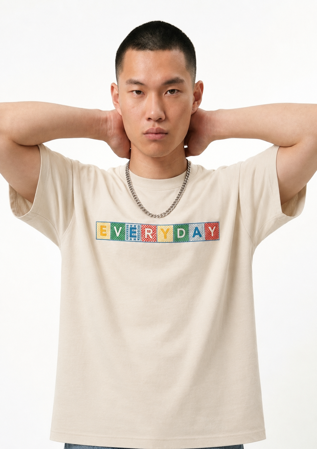 Beige Mosaic Graphic Oversized T-Shirt for Men