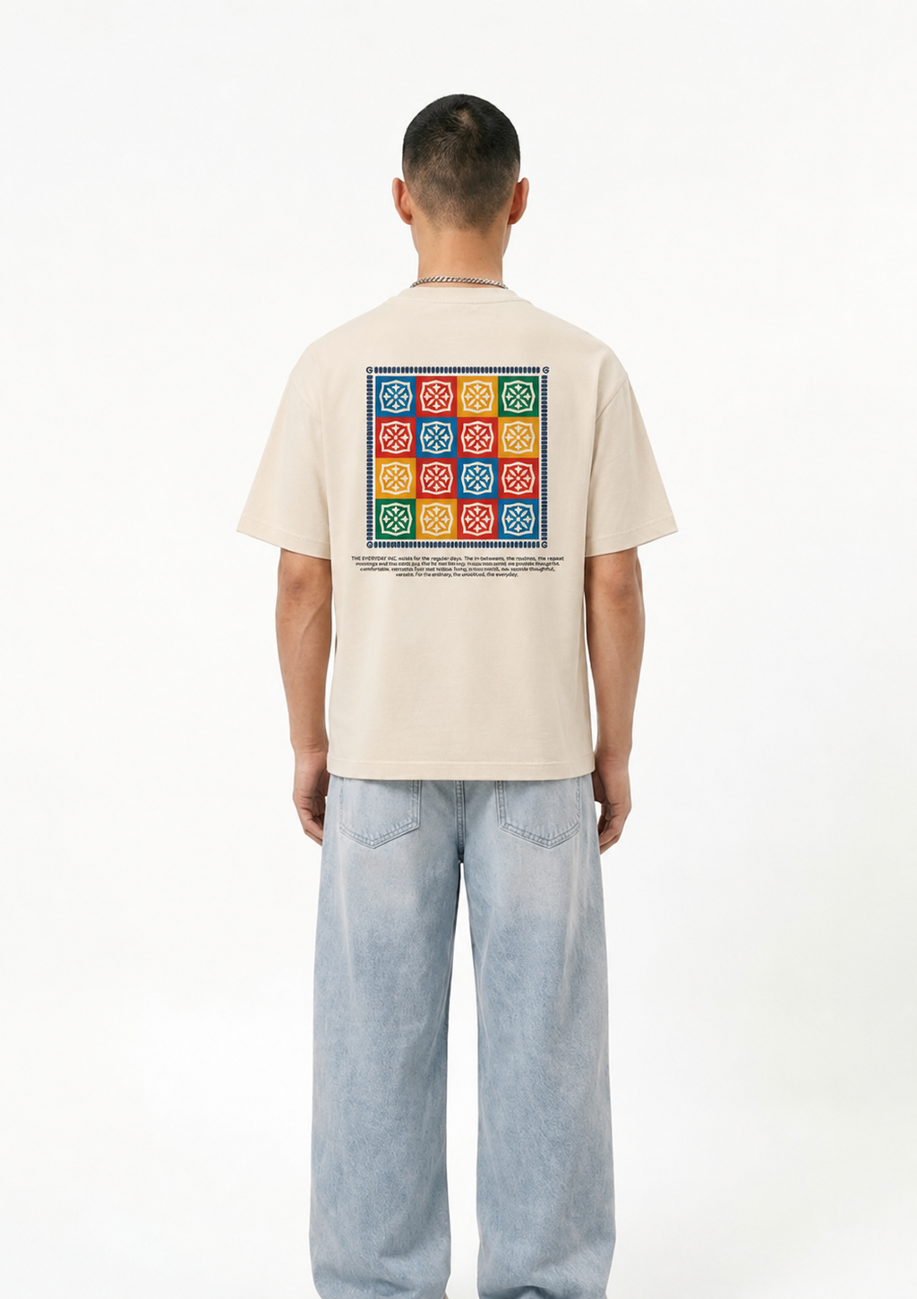 Beige Mosaic Graphic Oversized T-Shirt for Men
