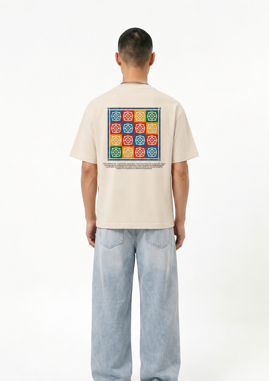 Beige Mosaic Graphic Oversized T-Shirt for Men