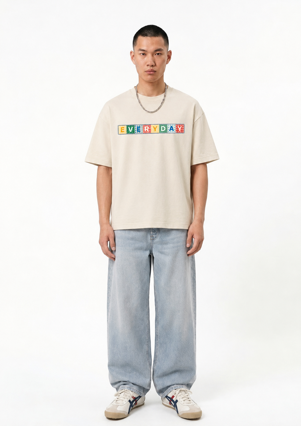 Beige Mosaic Graphic Oversized T-Shirt for Men